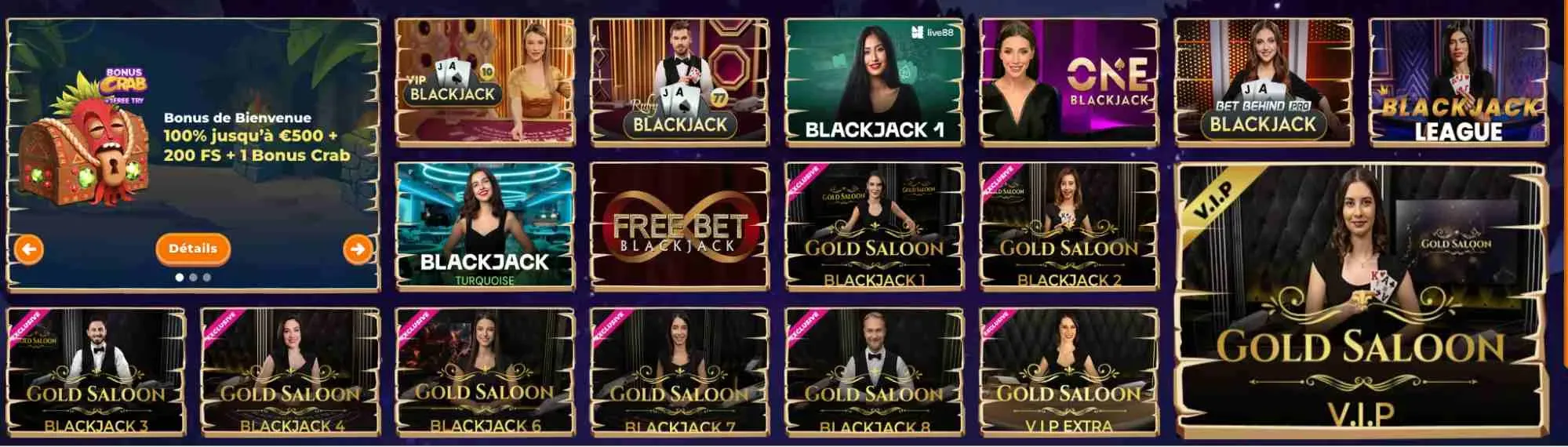 Výber stolových hier a možností blackjacku v kasíne Wazamba